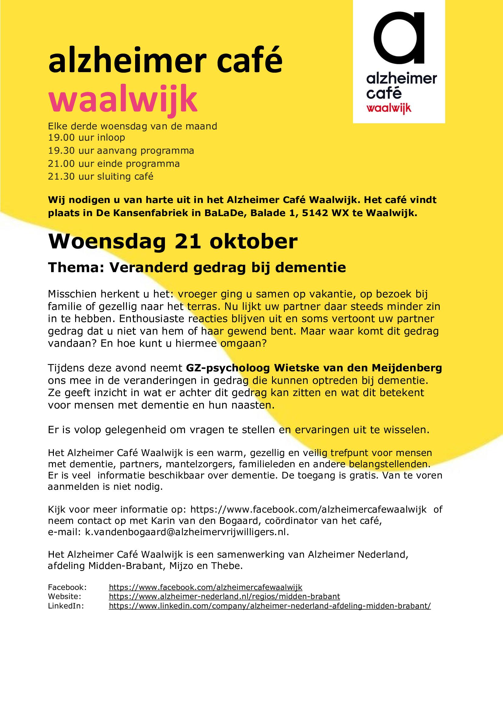 Alzheimer Café 21 oktober 2026